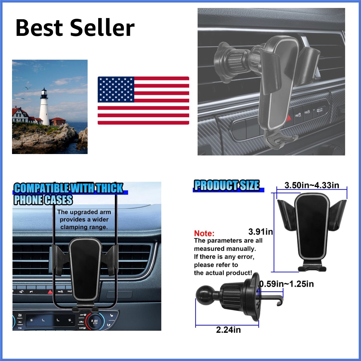 Car Phone Holder Mount for Air Vent, Universal 360° Rotation Auto Air Vent Ce...