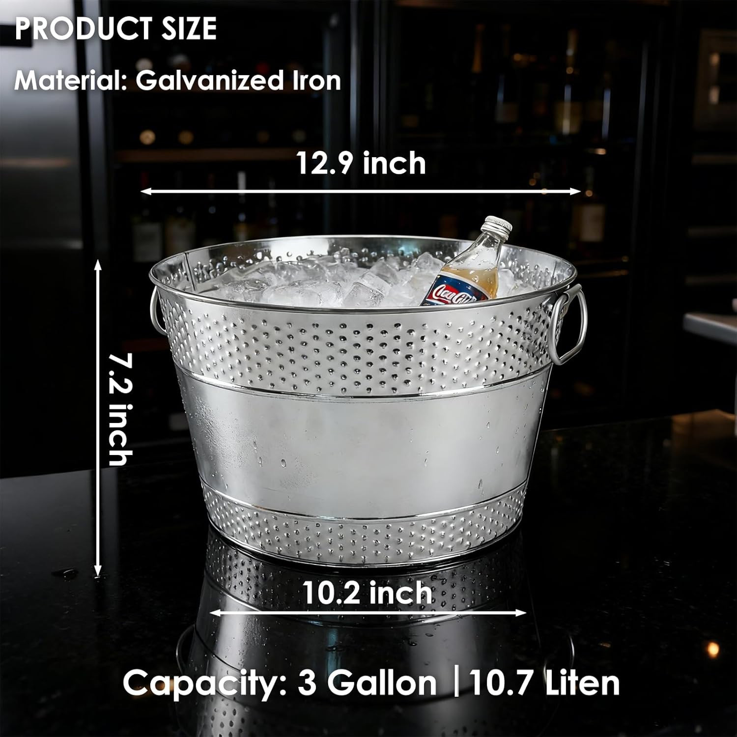 Galvanized Tub Ice Bucket for Parties, Thick Metal Galvanized Drink Buckets, Bev