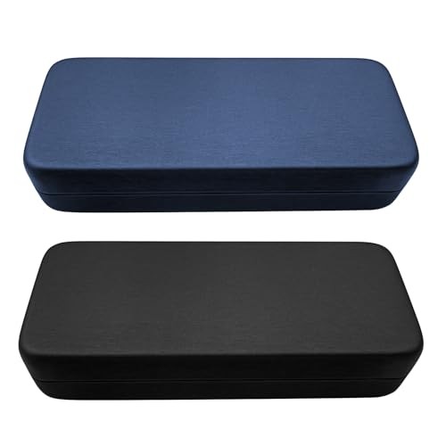 2 Pcs Hard Shell Eyeglass Case,Glasses Case Hard Shell,PU Leather Blue/Black
