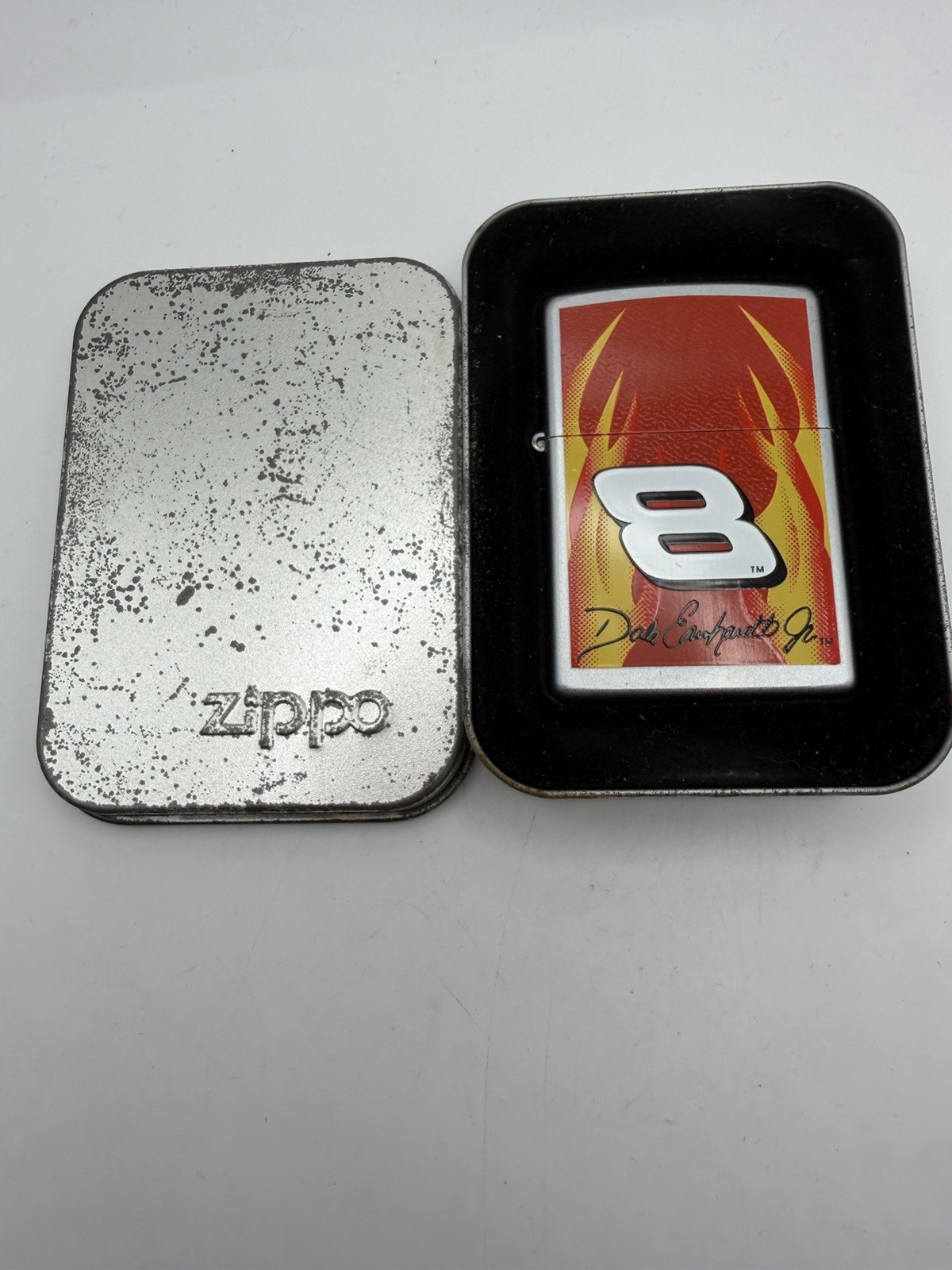 Vintage 2003 Earnhardt Jr #8 Flames NASCAR Chrome Zippo Lighter NEW