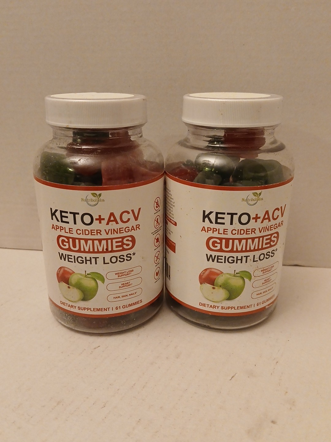 TWO Nutribolidos Keto + ACV Apple Cider Vinegar Gummies 61 Each Total 122