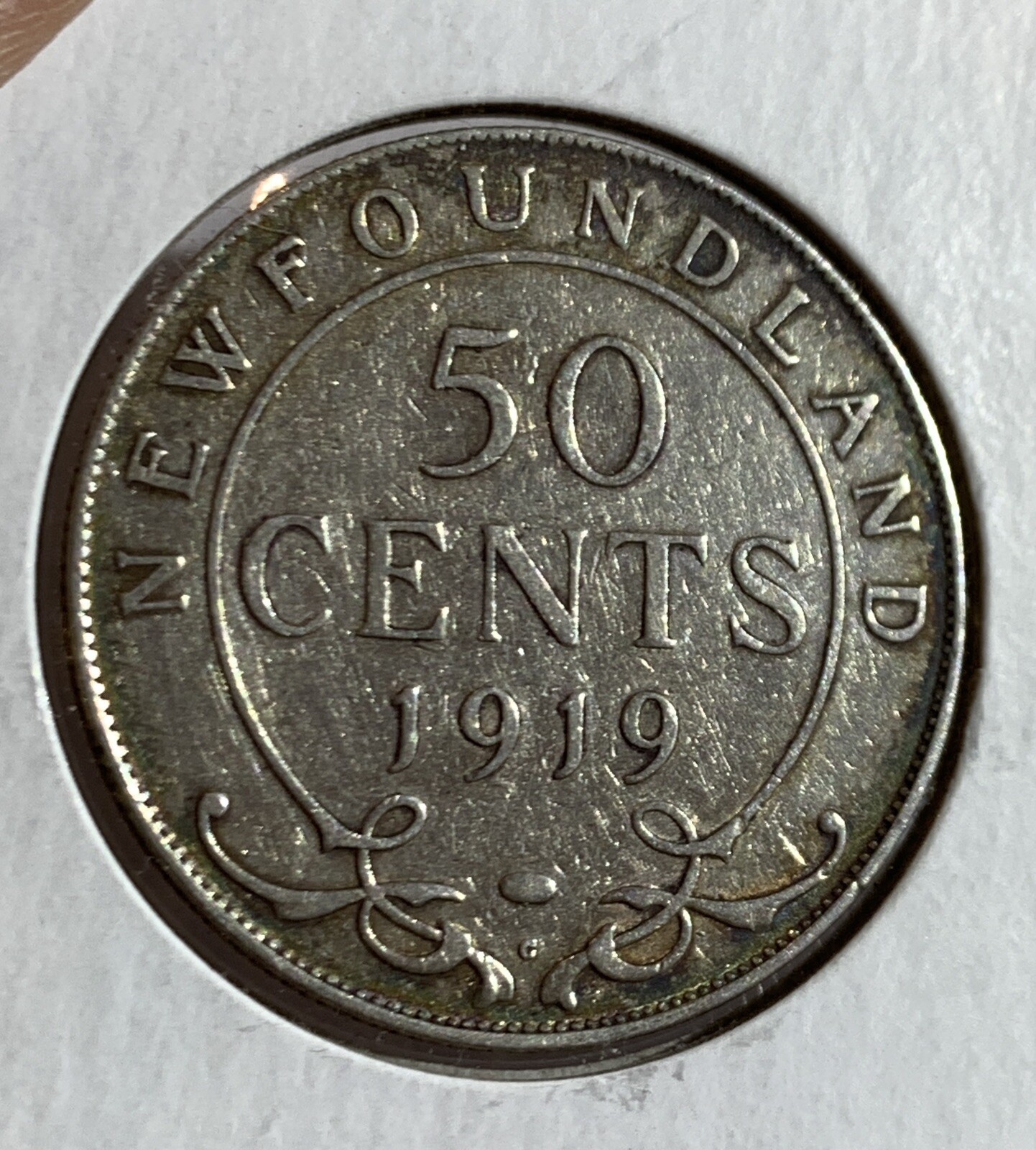 1919 NEW FOUNDLAND CANADA 50 CENT SILVER COIN XF:ASW: 0.3503oz