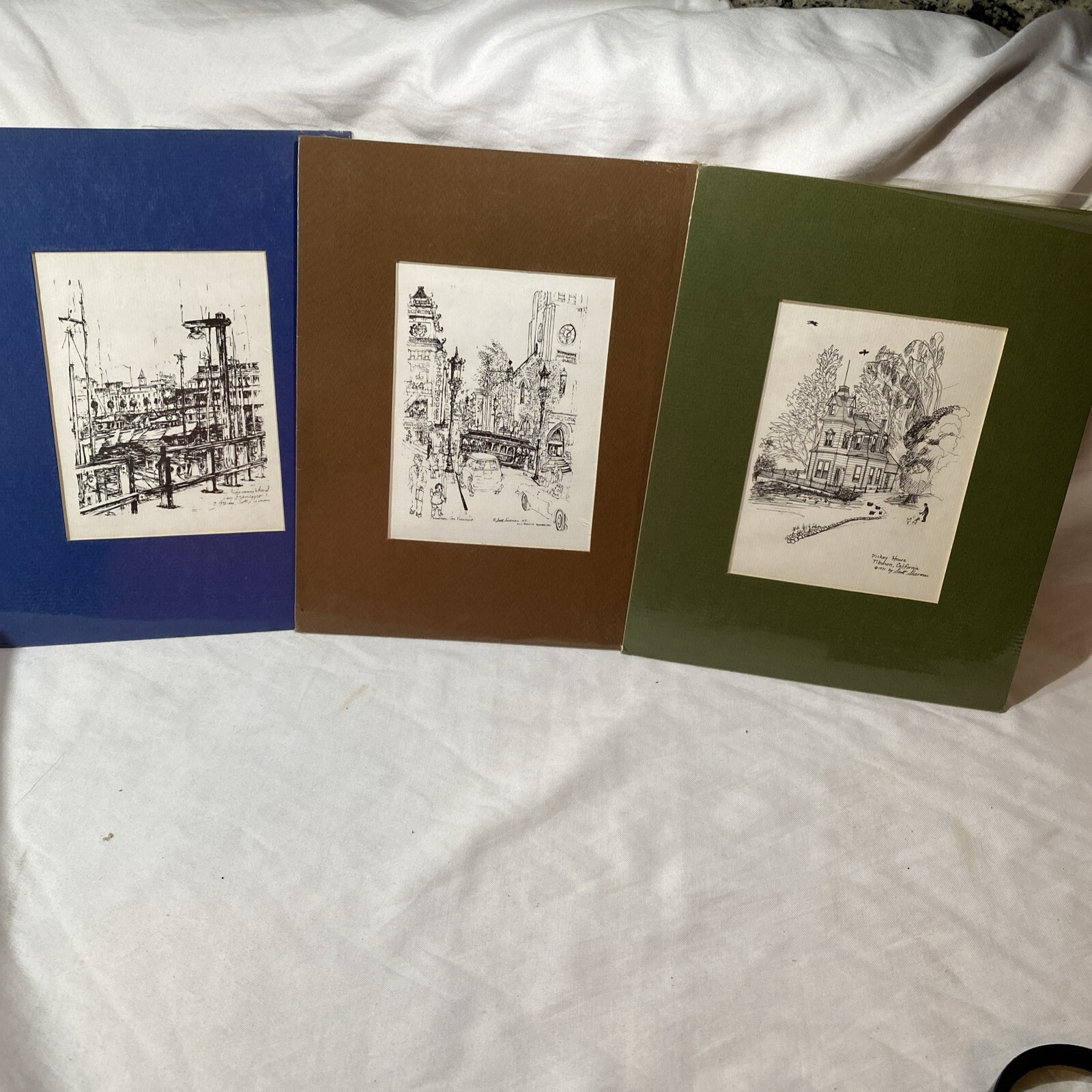 Lot Of 3 Matted Print 1971 by Scott Sherman Ink Drawings From California