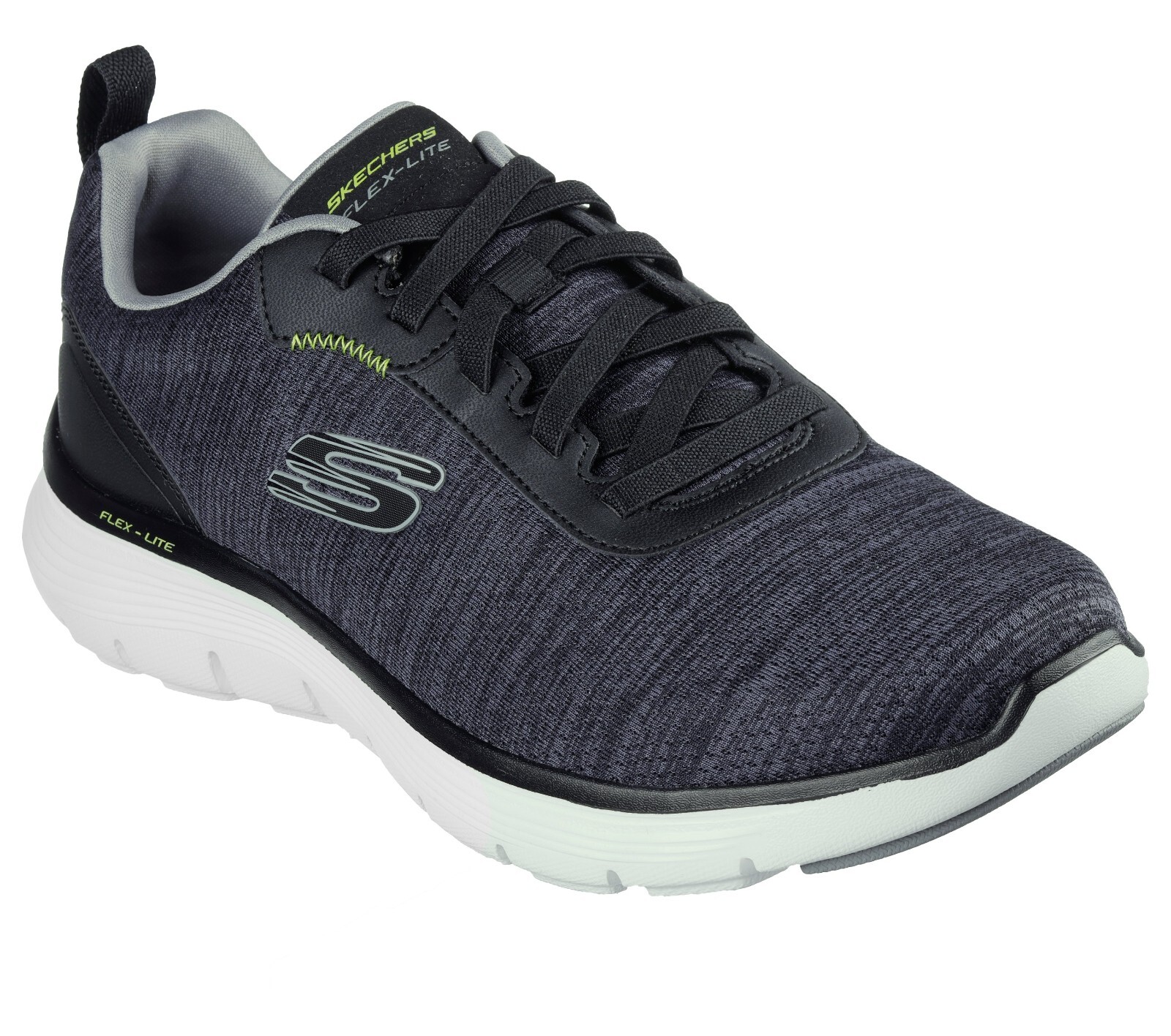 Mens Skechers Black Wide Sport Shoes Comfort jersey mesh Lace Memory Foam 232823