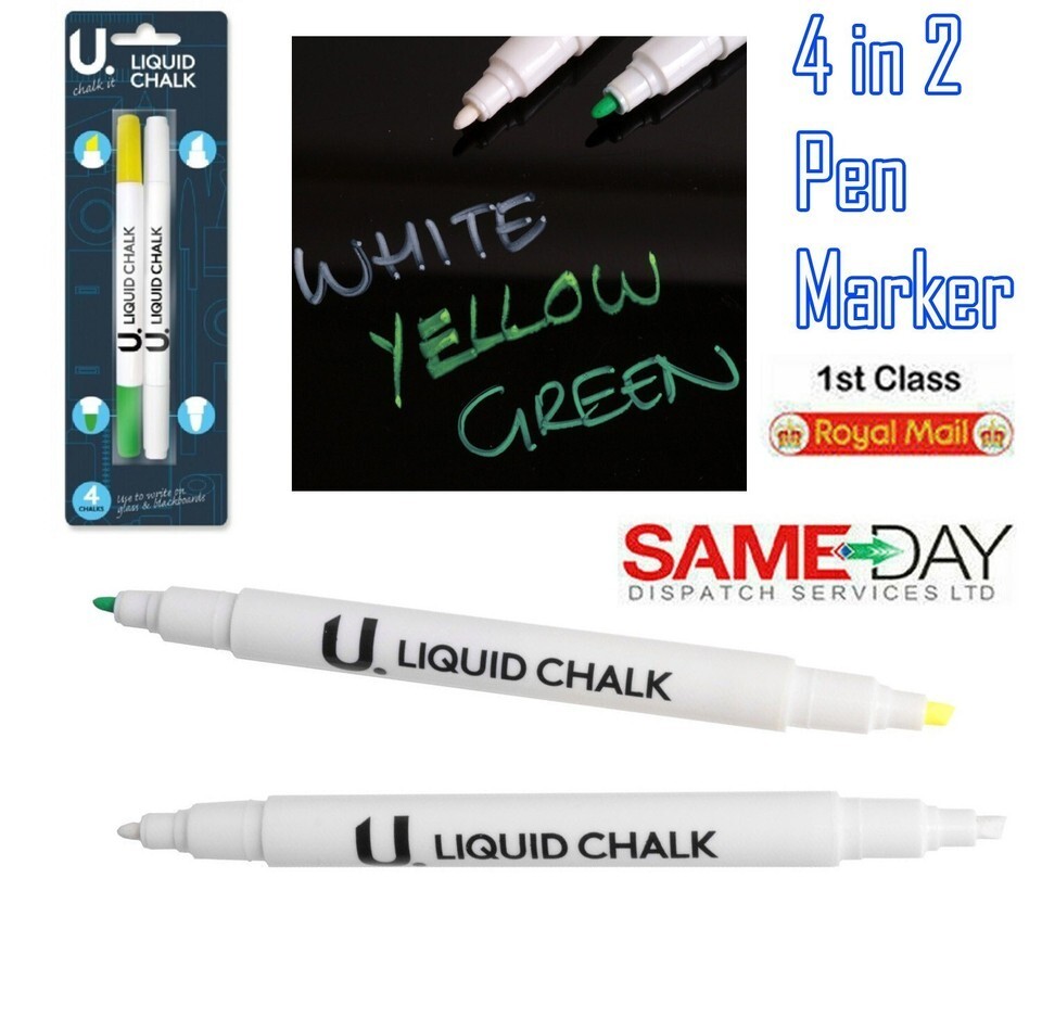 U.Chalk It - Liquid Chalk Pens, Assorted Colours, Double-Ended, Blackboard Glass