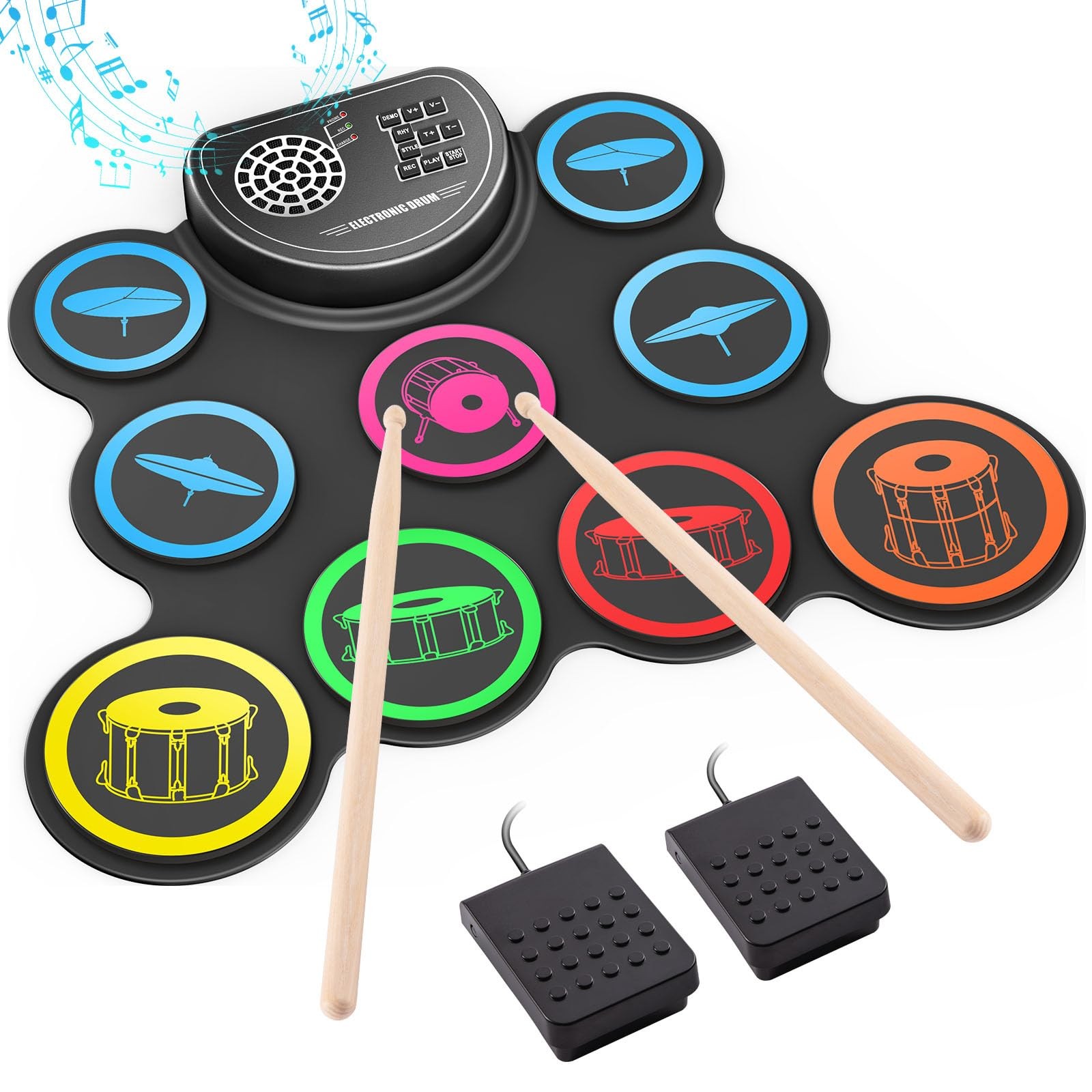 1 PCS Electronic Drum Set 9Drum Practice Pad RollUp Kit 10 Hours Playtime