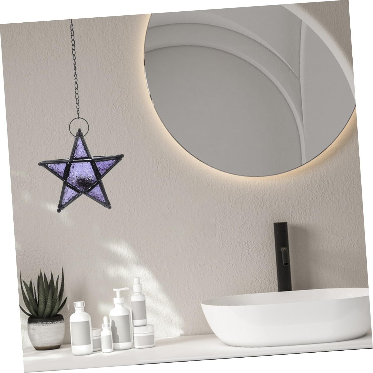 Purple Star Hanging Candle Holder for Holiday Decor Christmas Gifts Table Accent