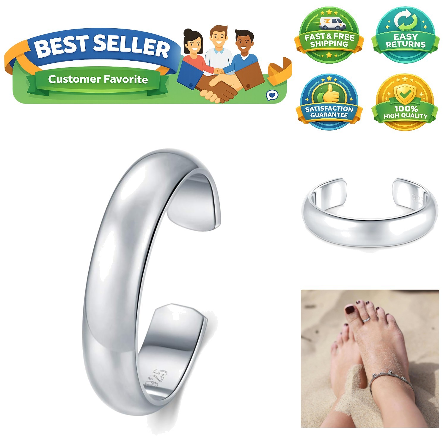 Durable Minimalist Sterling Silver Toe Ring - Perfect Gift for Any Occasion