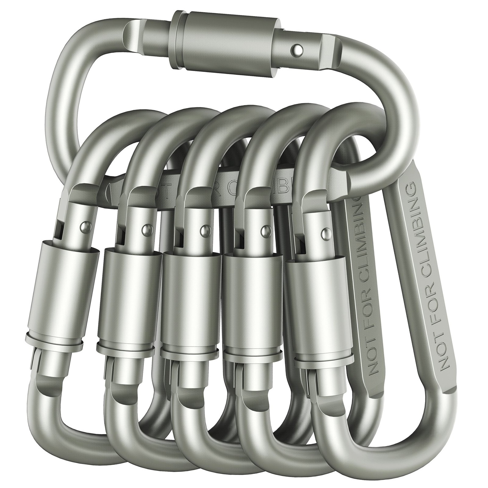 Outmate Premium Aluminum D-Ring Locking Carabiners (Pack of 6) Small, Silver