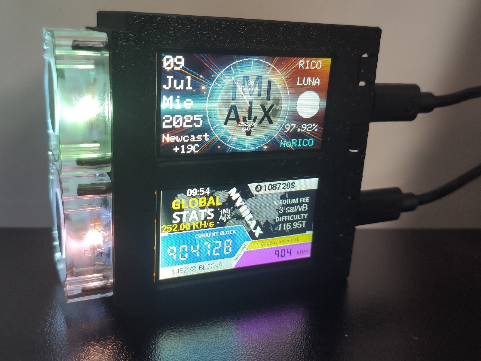 CUSTOM FIRMWARE -RGB Fan Cooled Nerd Miner v2 - Pair Solo Bitcoin Miners 300kh/s