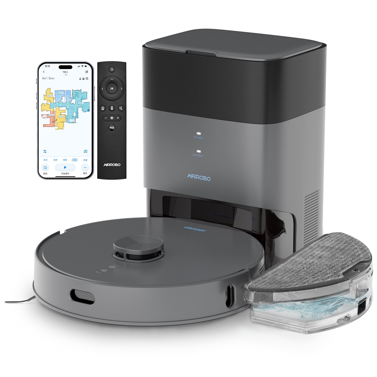 5500Pa AIRROBO T25+ Self-Emptying Robotic Robot Vacuum and Mop 240Min US