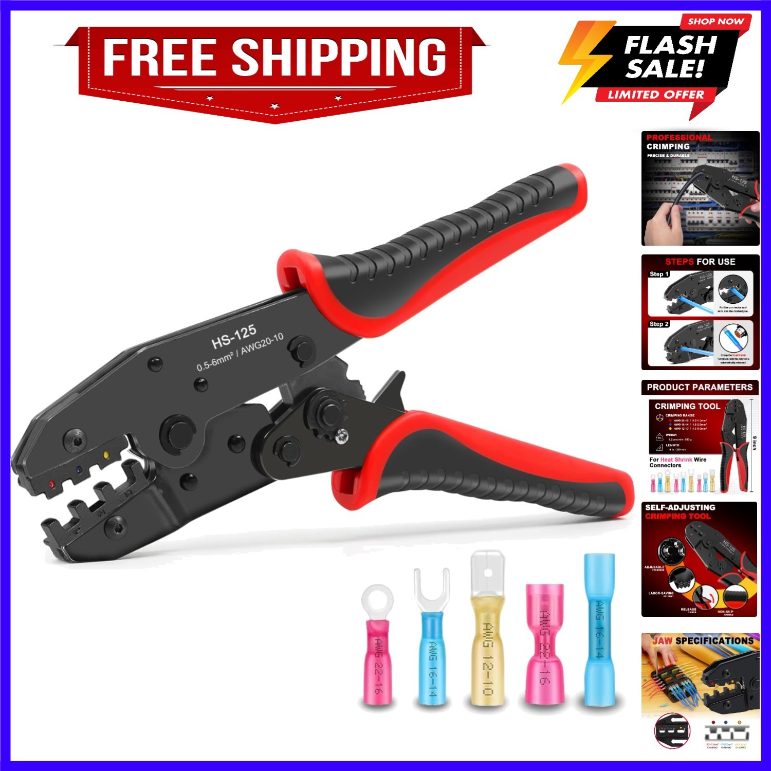 Ratcheting Crimping Tool for Heat Shrink Connectors - Precision Crimper Plier...
