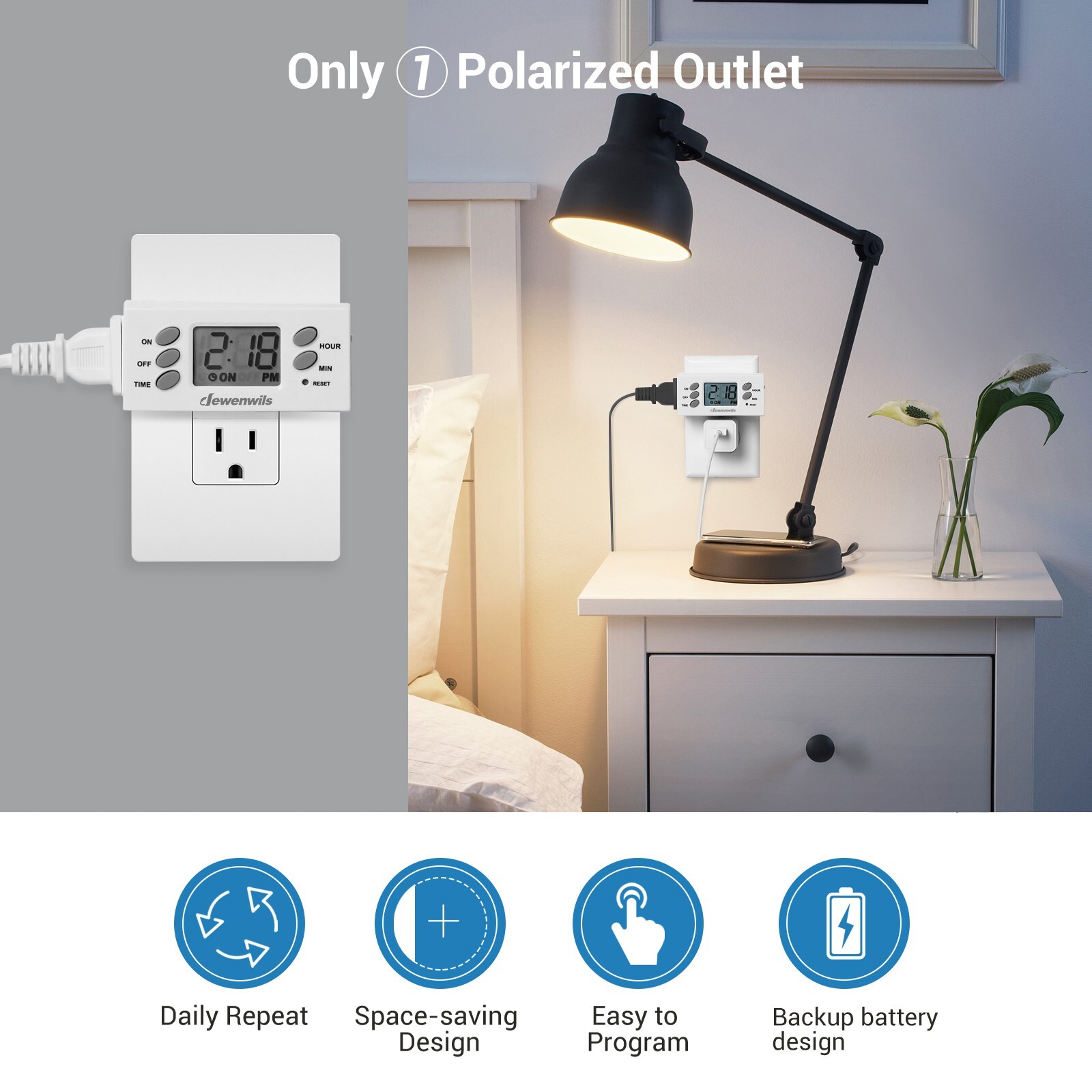 DEWENWILS 24-Hour Digital Timer Outlet, Indoor Plug in Outlet Timer 2 Pack