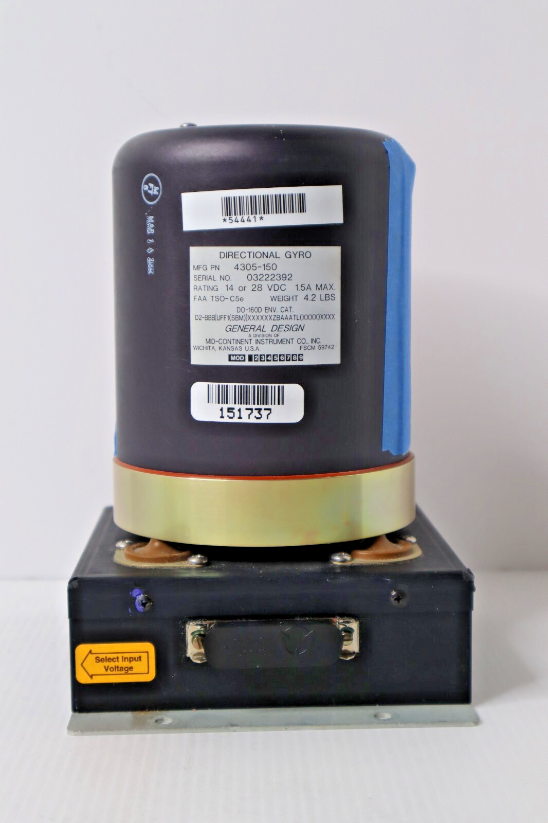 Mid-Continent Instrument 4305-150 Directional Gyro - Sold for Parts or Repair