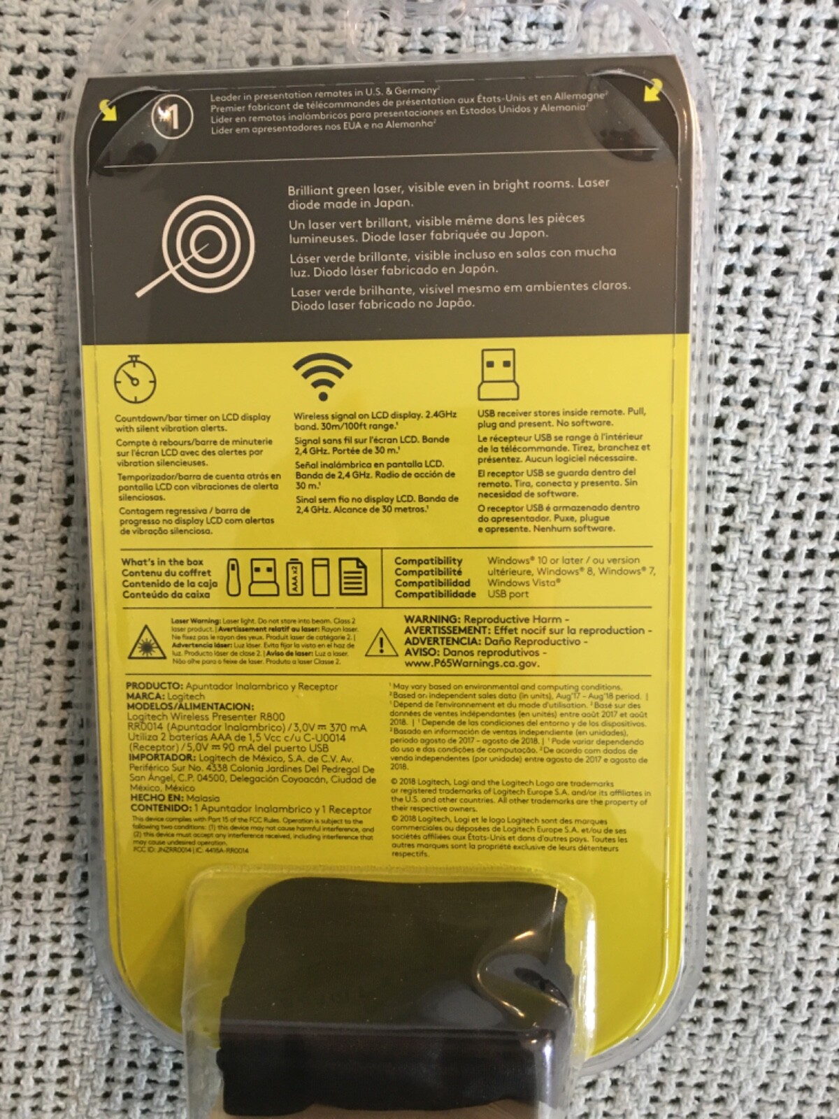 Logitech R800 Premium Laser Presentation Remote Control Black Green Laser Pointe