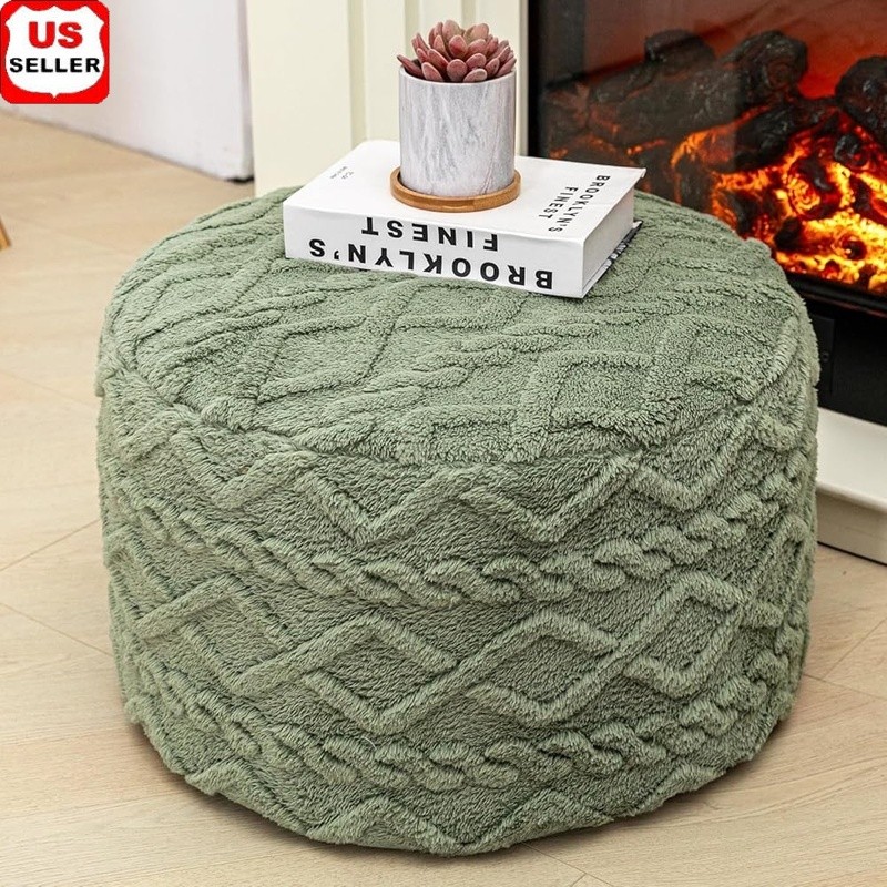 Round Pouf Ottoman Foot Rest Modern Foam Pouf Chair Living Room Bedroom Decor US
