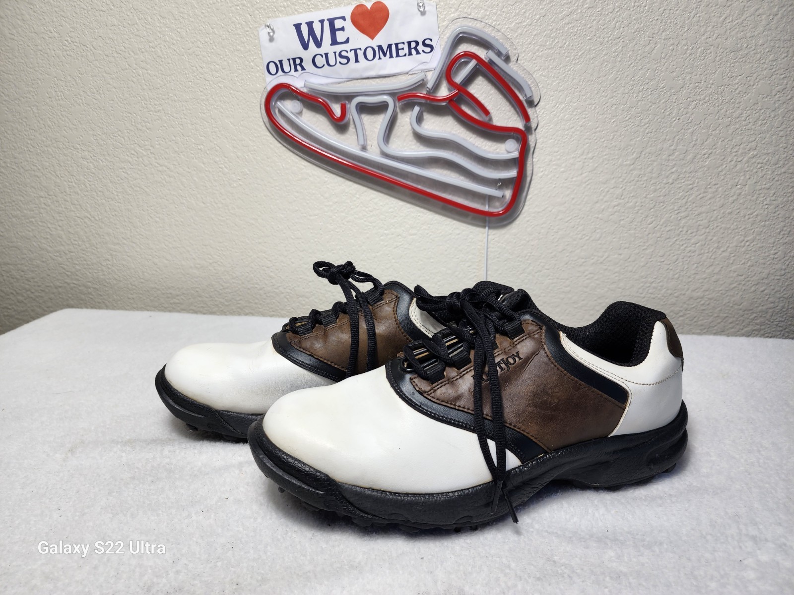 FOOTJOY GreenJoys Golf Shoes Mens Medium Brown White Spiked Size 9.5