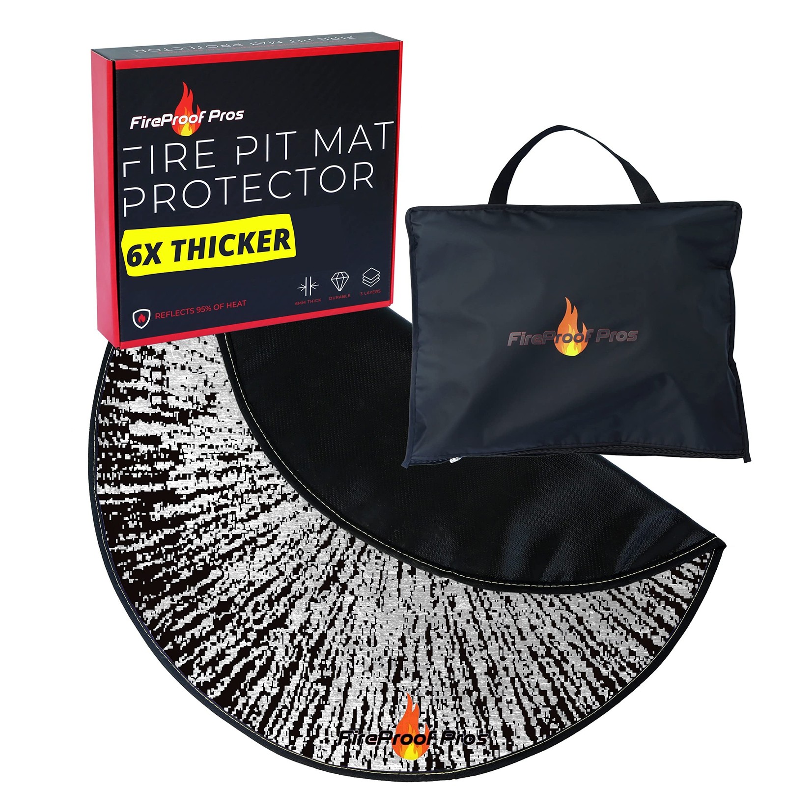40 Inch Inferno Black Pattern Fire Pit mat. Decorative Heat and Ember Resista...