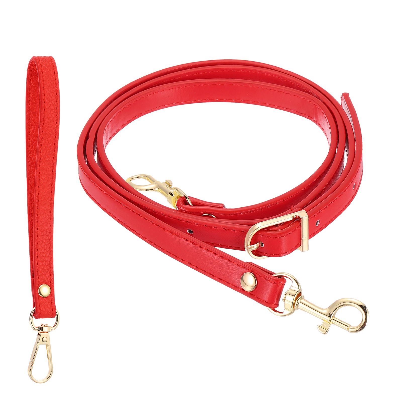 41-49 Inch Adjustable PU Leather Purse Strap with Wristlet, Red/Gold