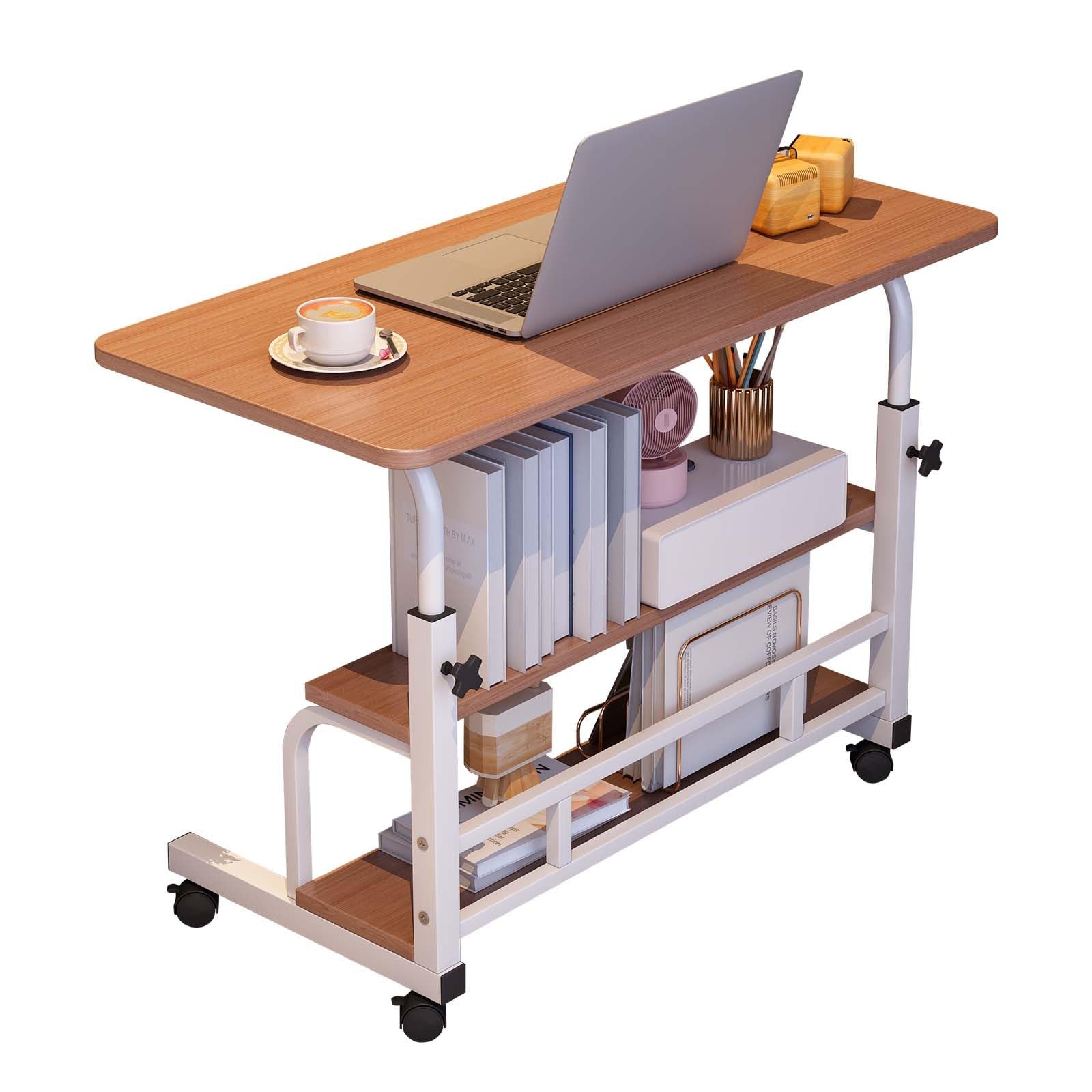 Rolling Laptop Table Height Adjustable Stand Up Desk Bedside Computer Bed Table