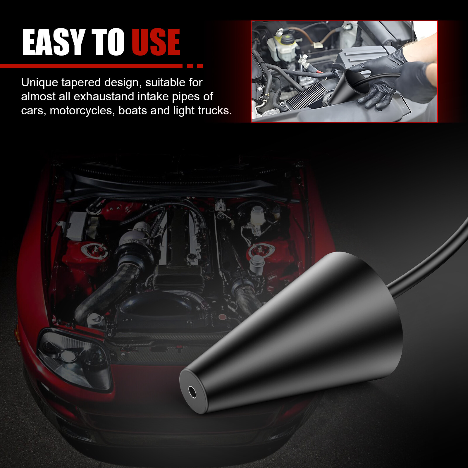 Car Cap Plug Kit EVAP Smoke Machine Intake Boot Cone Adapter for Leak Locator