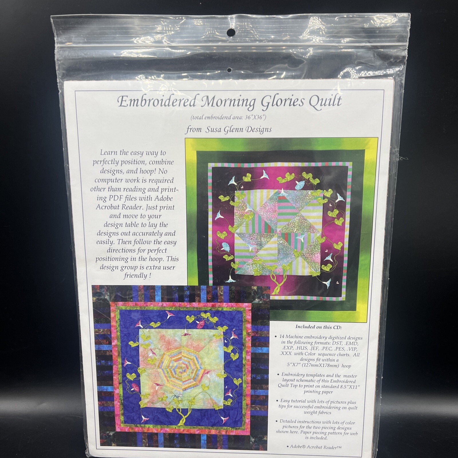 Embroidered Morning Glories Quilt Pattern Susa Glenn Designs
