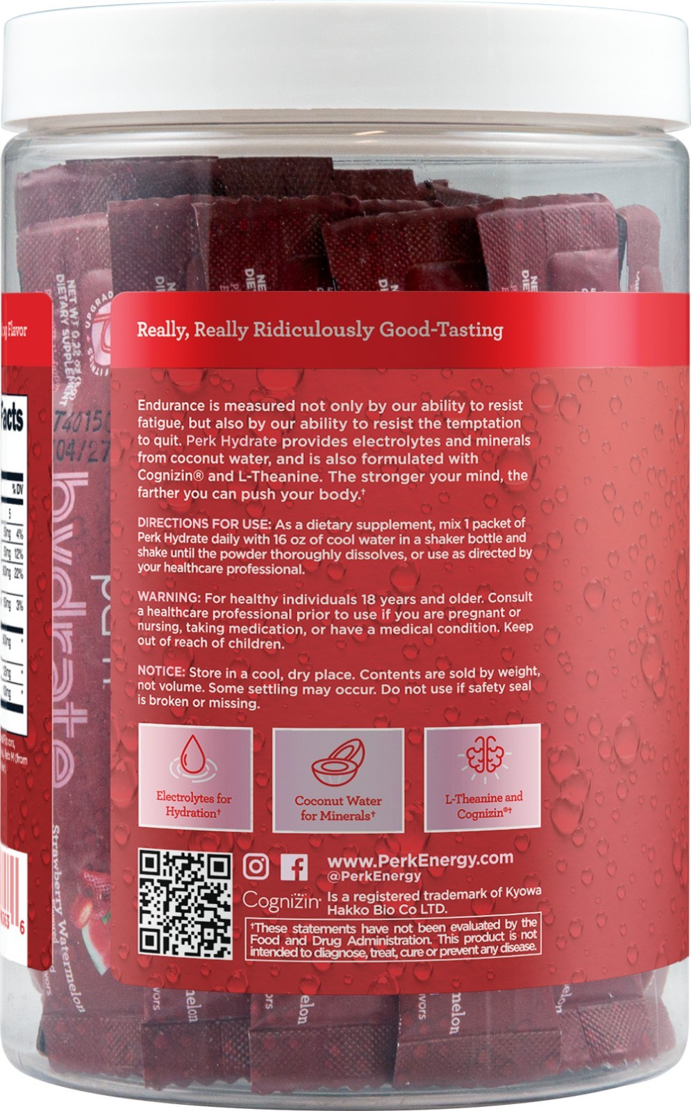 Perk Hydrate Electrolyte Stickpacks Strawberry Watermelon Flavored (20 Packets)
