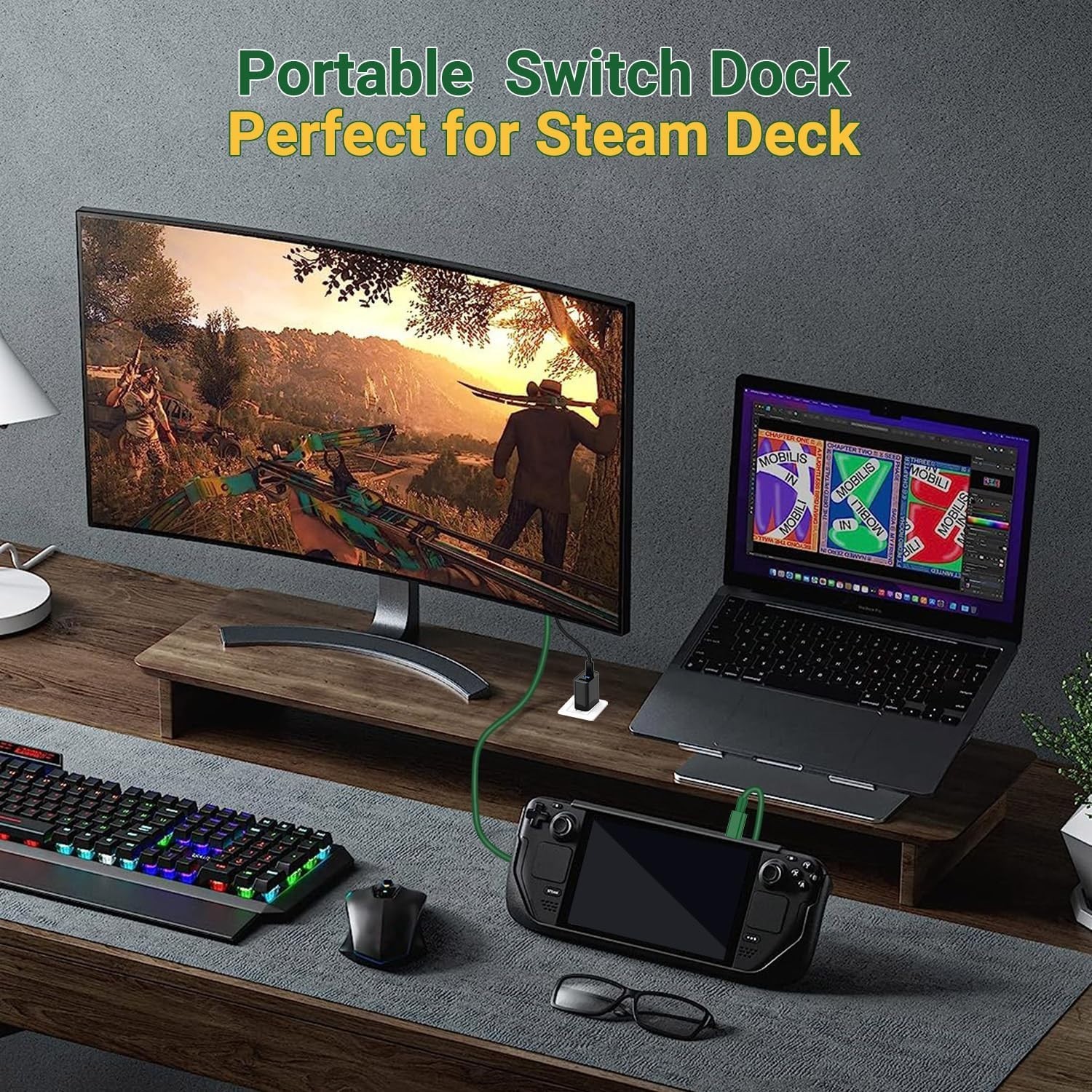Switch Dock Mini Portable, 1.8M/ 6FT Switch TV Dock, Switch Docking Station w...