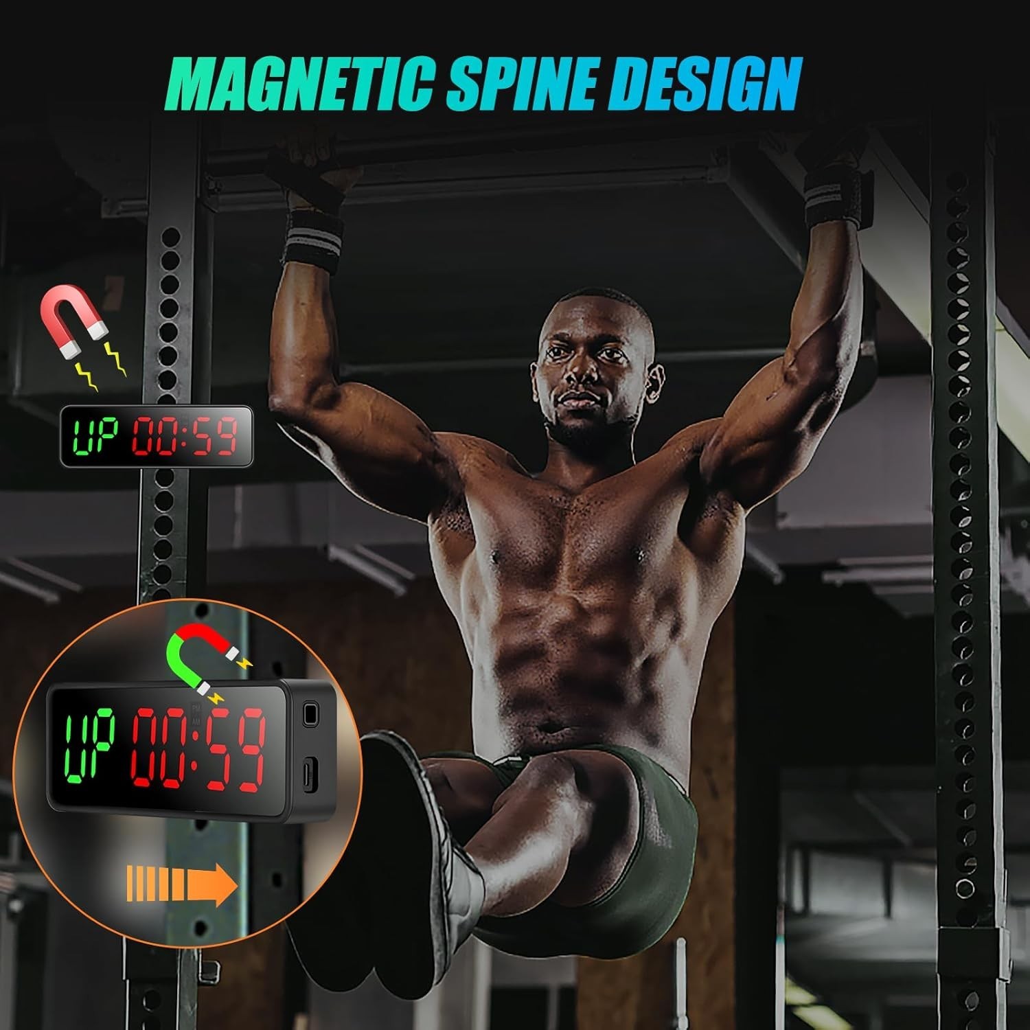 Magnetic Gym Timer Clock - Large LED Display for Interval Workouts, Matte Black