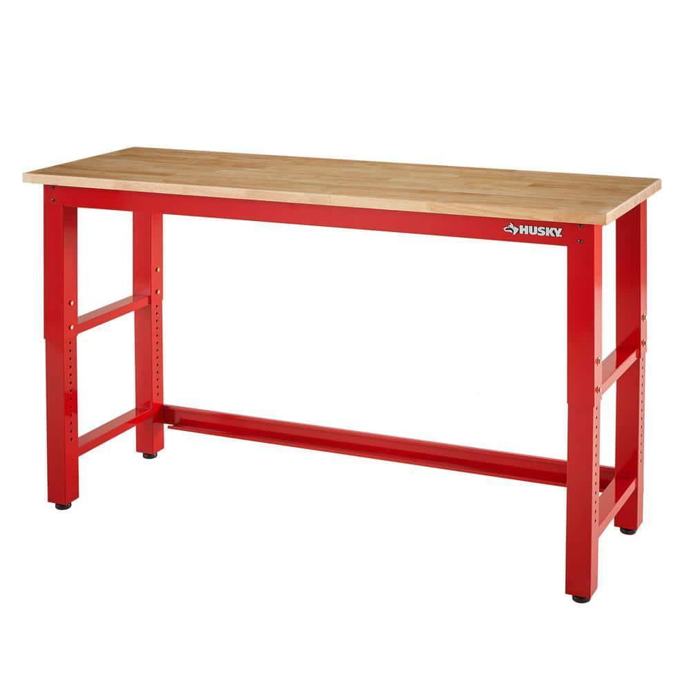 6 Ft. Adjustable Height Solid Wood Top Workbench In Red For Ready To Assemble