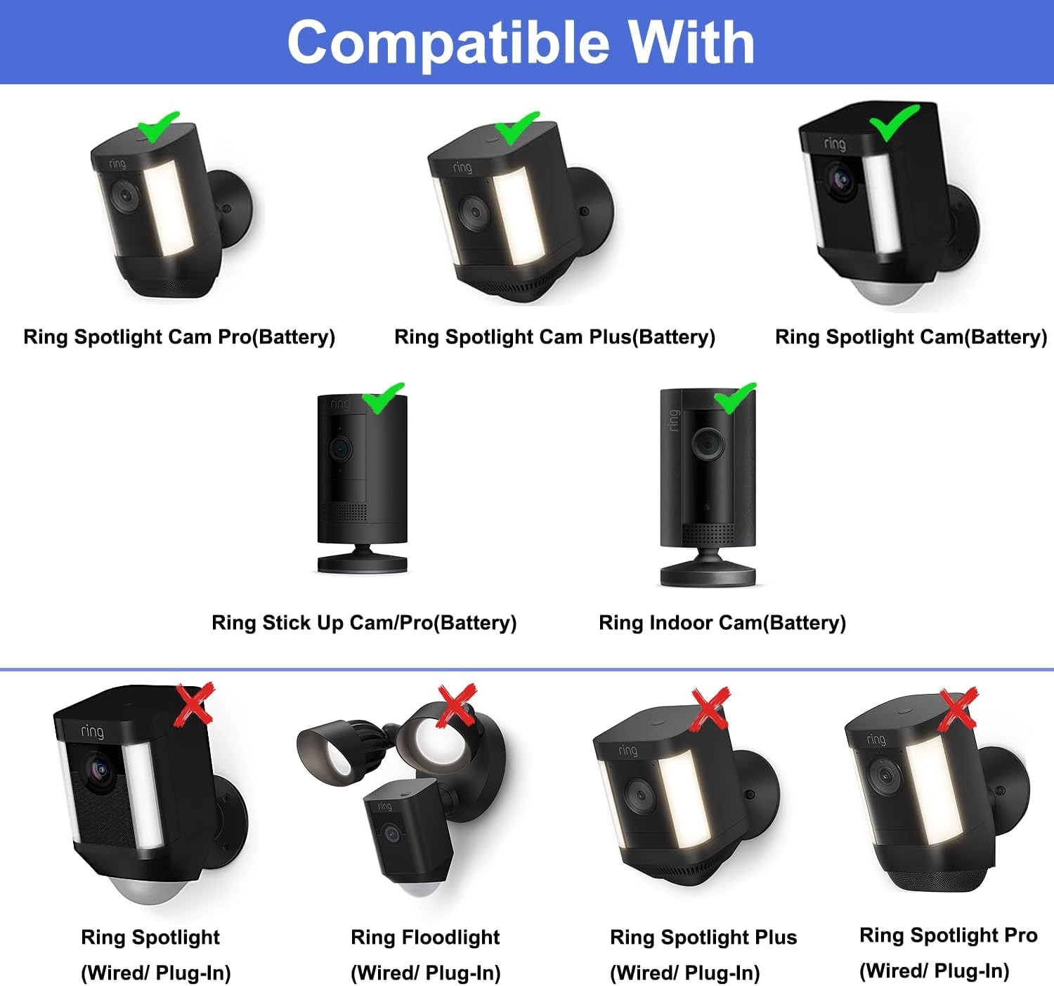 Adjustable Wall Ceiling Mount for Ring Spotlight Cam Plus/Pro (Battery) and Stic