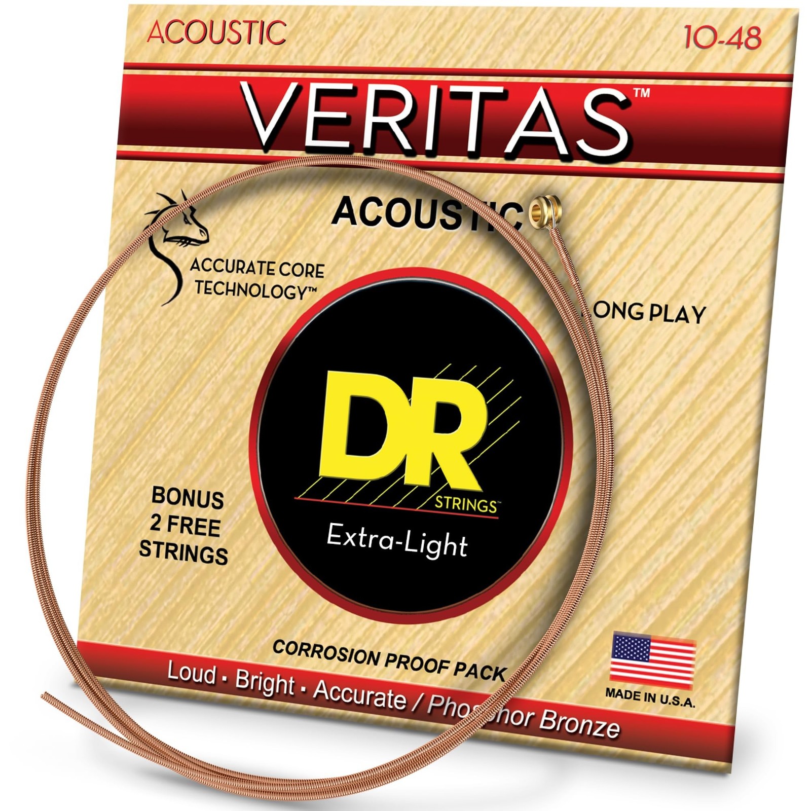 DR Strings VTA-10 Veritas Phosphor Bronze Acoustic Guitar String 10-48 Extra ...