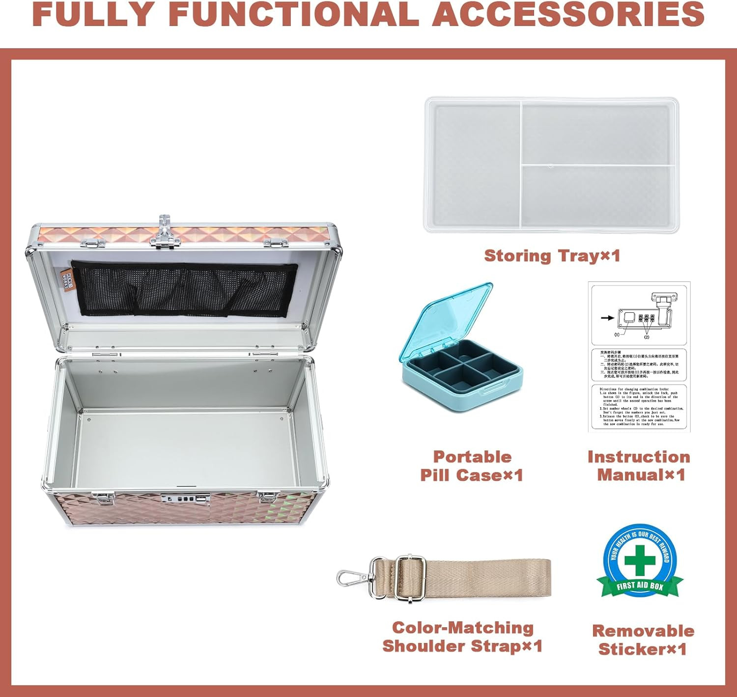Storage Lock Box with Combination Lock, Lockable Medicine Storage Box, Empty Fir