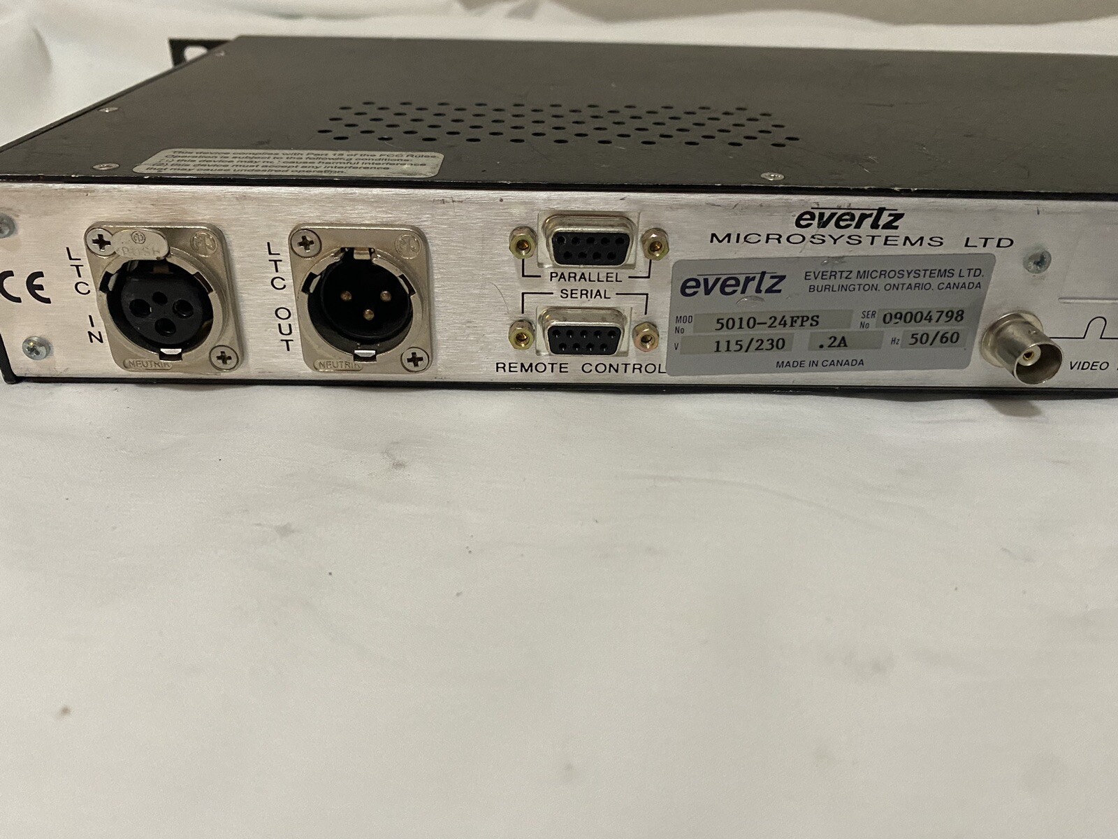 Evertz 5010-24Fps Time Code Master Generator/Reader Console