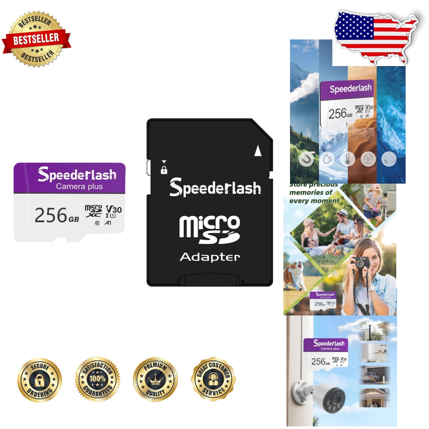 Micro SD Card 256GB UHS-I 100MB/s Read Speed 4K 5K Video Support Adapter