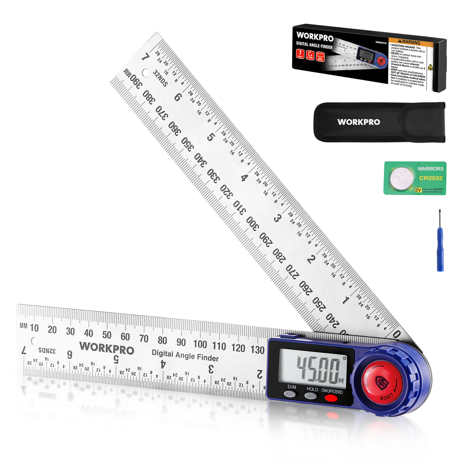 WORKPRO Digital Angle Finder 7-Inch / 200 mm Stainless Steel Angle Finder Tool