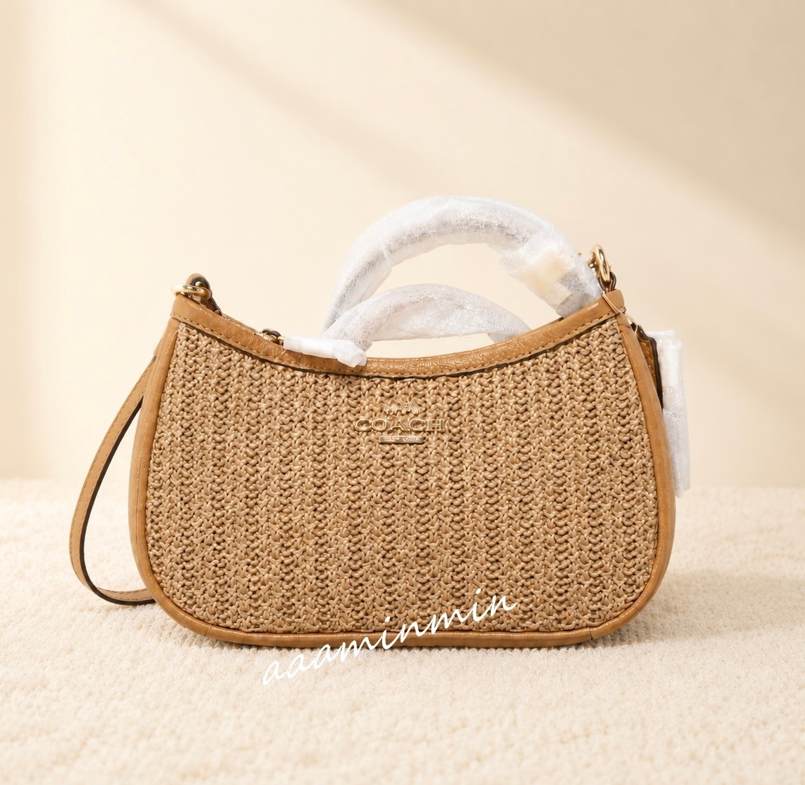 NWT CDW66 Coach Teri Mini Crossbody Bag straw/Gold/Toast