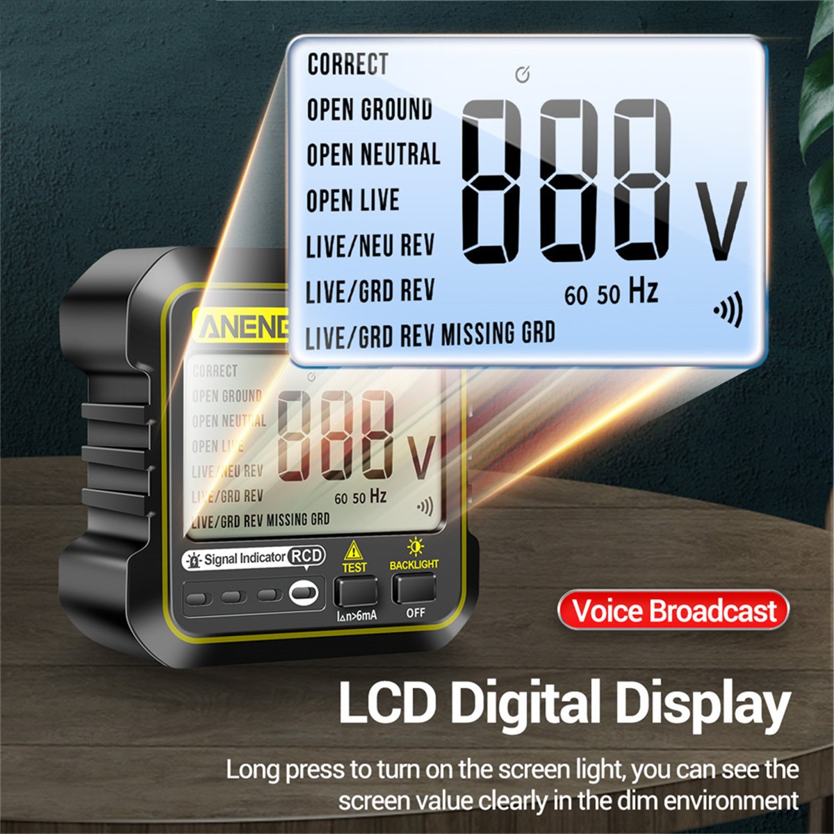 Multifunction Socket Tester 220V RCD Leakage Protection Phase Meter