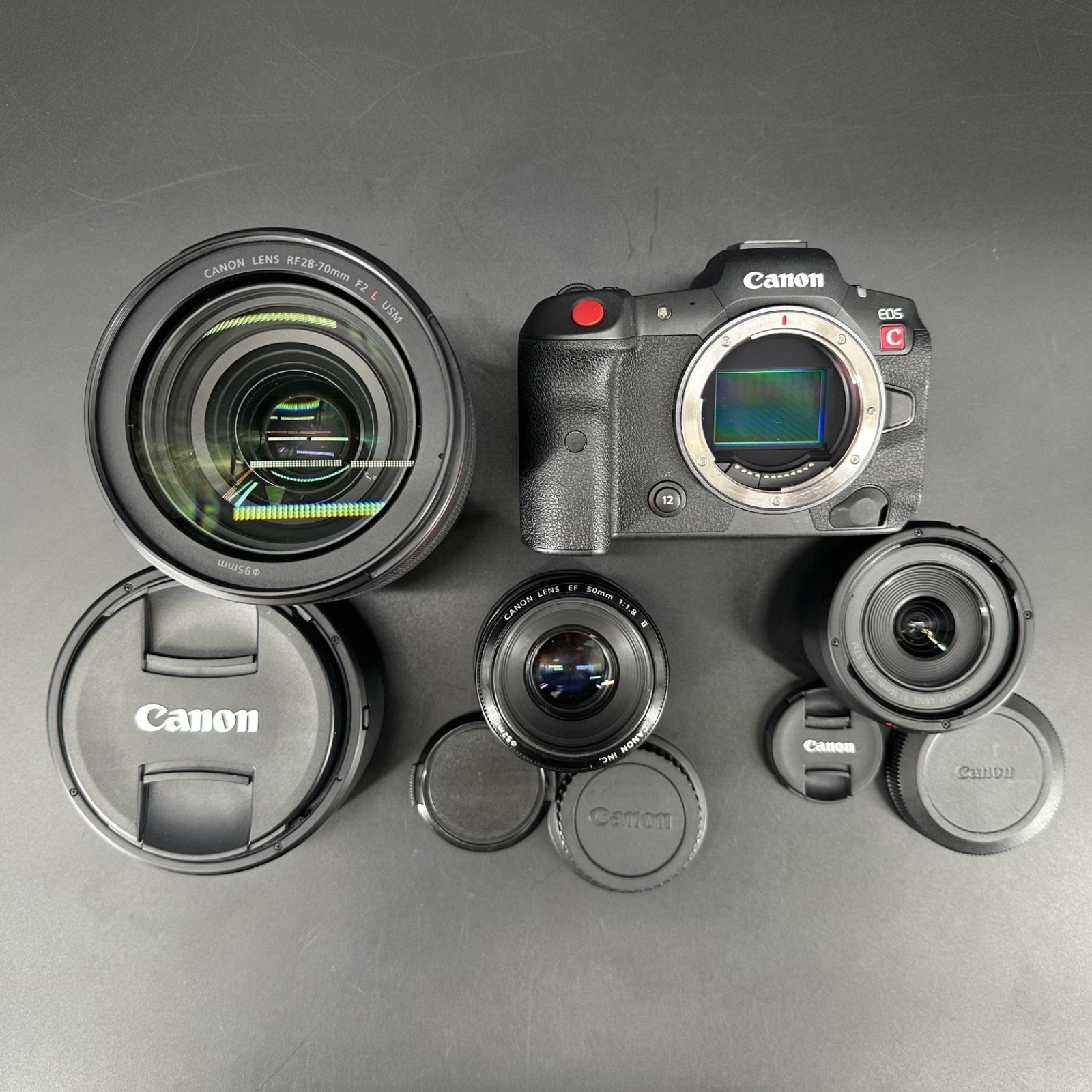 Canon EOS R5 C 45MP Camera w/ 3 Lenses RF 16mm F2.8 EF 50mm 1:1.8 RF 28-70mm F2
