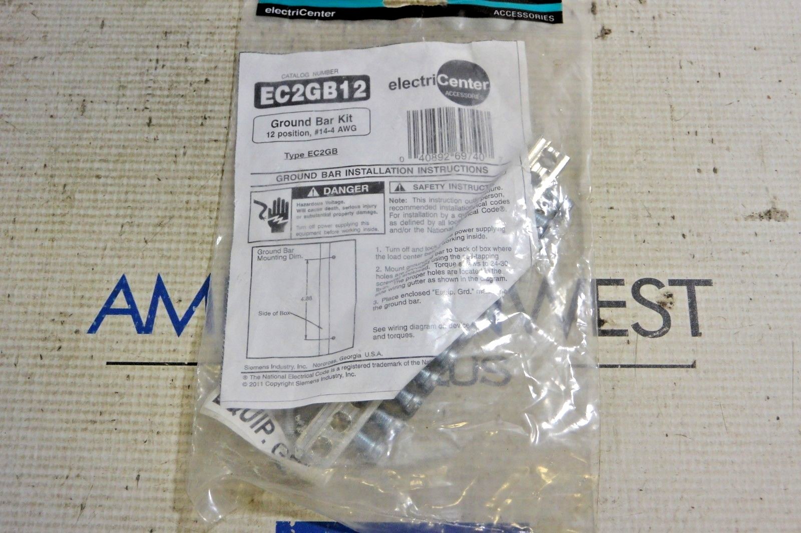 ELECTRIC CENTER EC2GB12 GROUND BAR KIT 12 POSITION #14-4-AWG NEW IN BAG