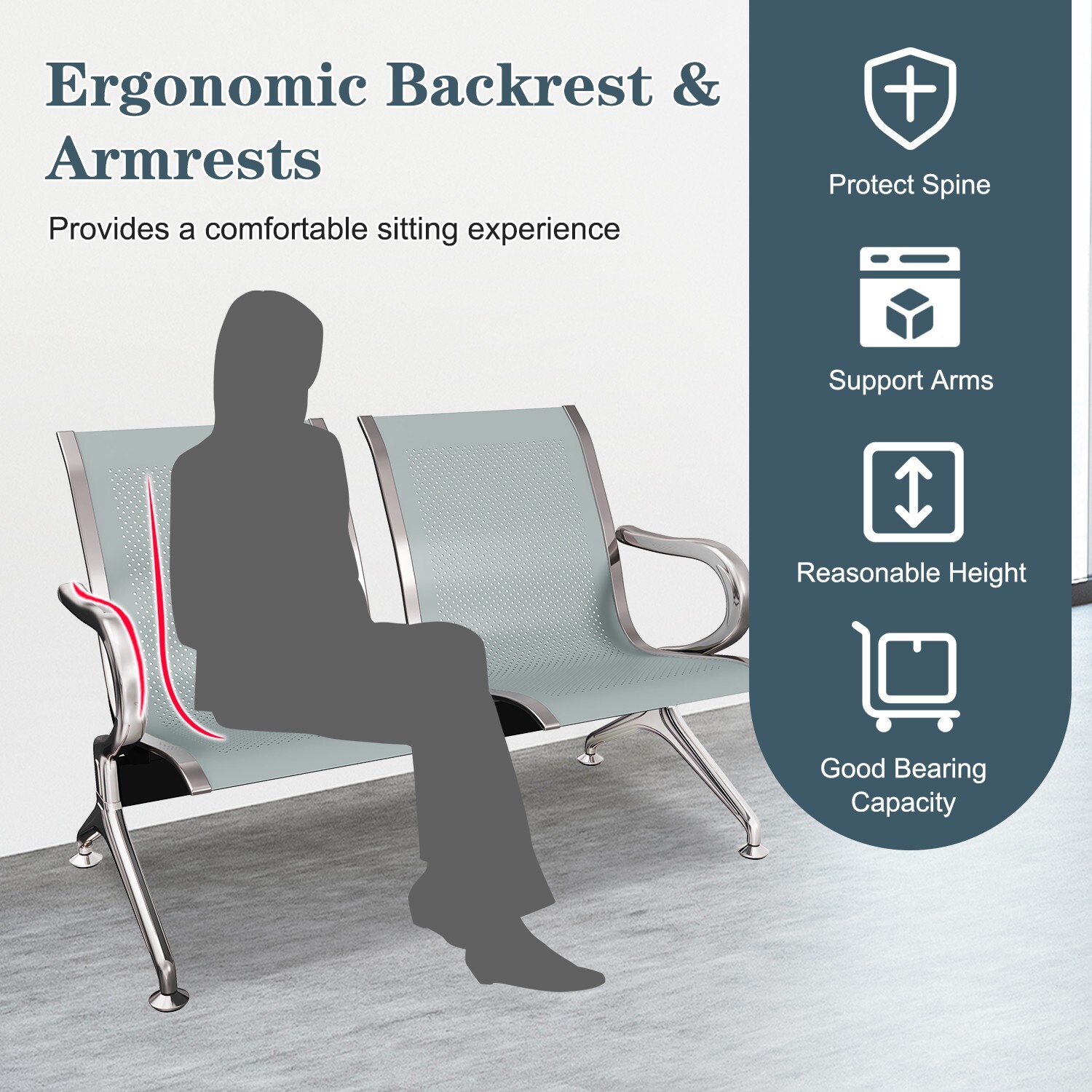 7 Seater Reception Chair Waiting Room Bench Sofa for Airport Office Bank Salon