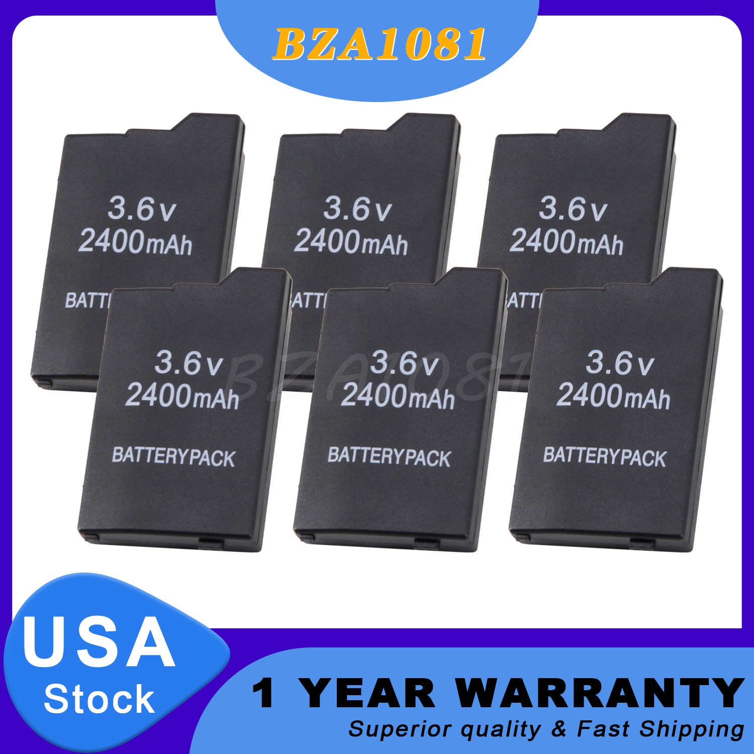 6PCS Rechargeable Replace Battery 2400mAh 3.6V For Sony PSP Slim 2000 2001 3000