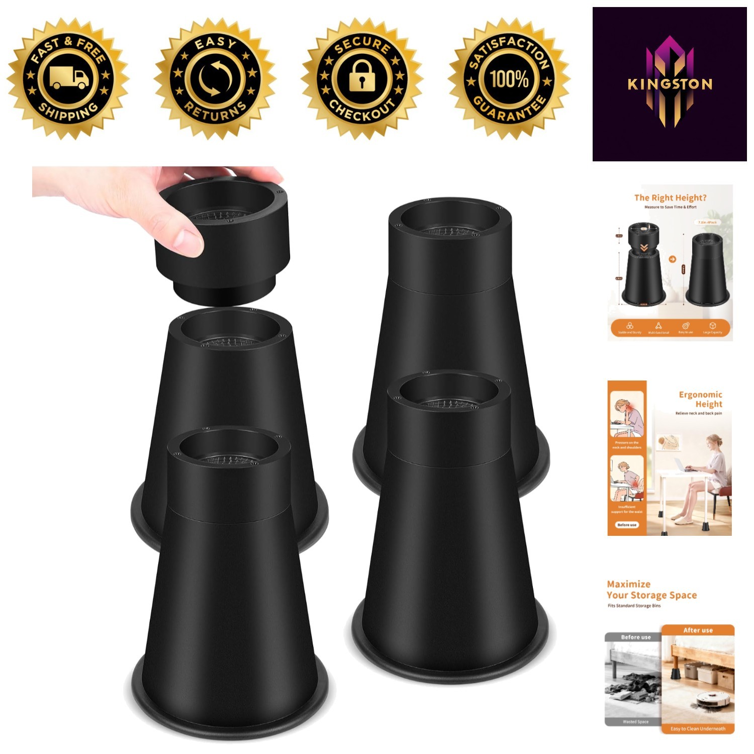Space-Saving 7.8 Inch Bed Risers - Stable, Stackable & Durable Heavy-Duty Design