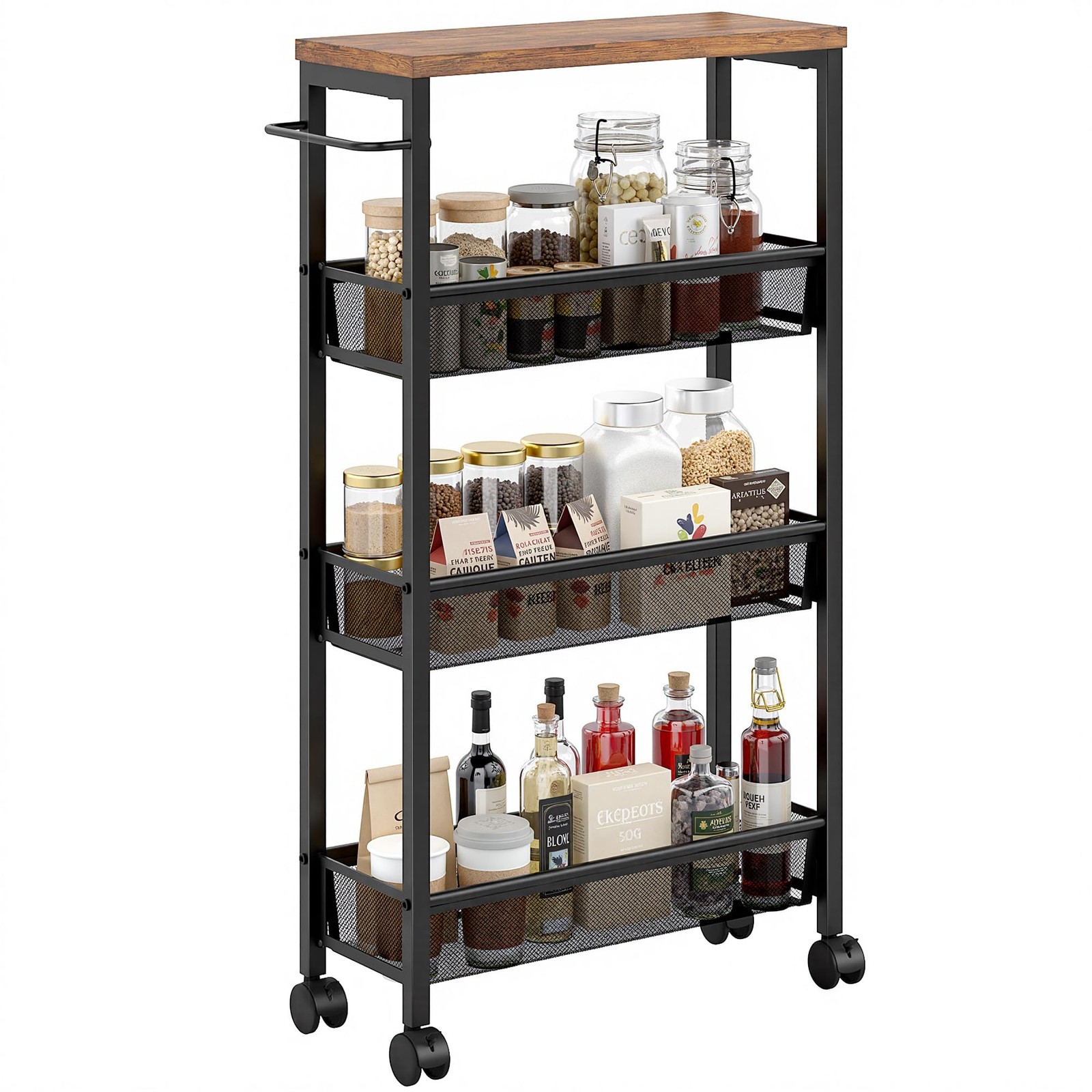 4 Tier Slim Rolling Cart Organizer, Rolling Carts On Wheels with Storage, Stu...