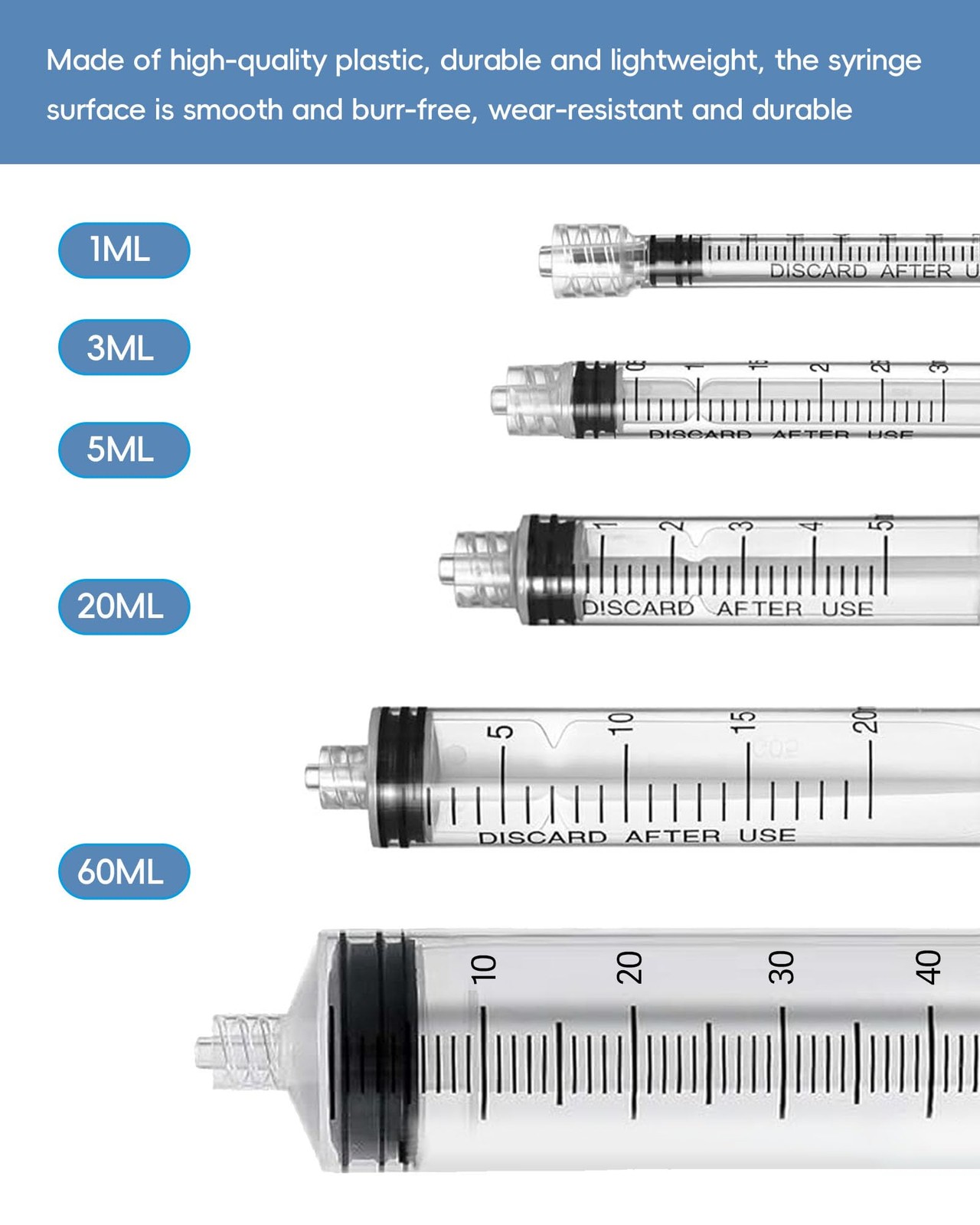 1ml Luer Lock Syringe without Needle - 1cc Plastic Syringes, 1ML, transparent