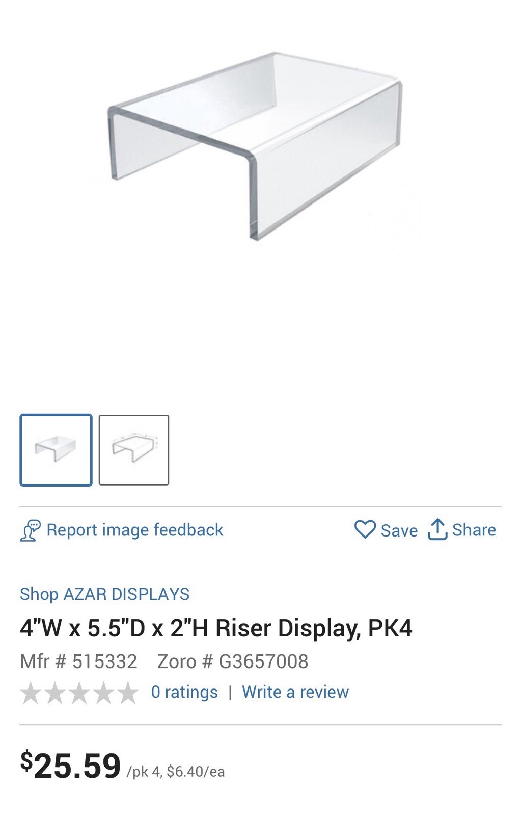 Azar Displays Clear Acrylic Riser Display 5.5" x 4" x 2" Set of 4 515332