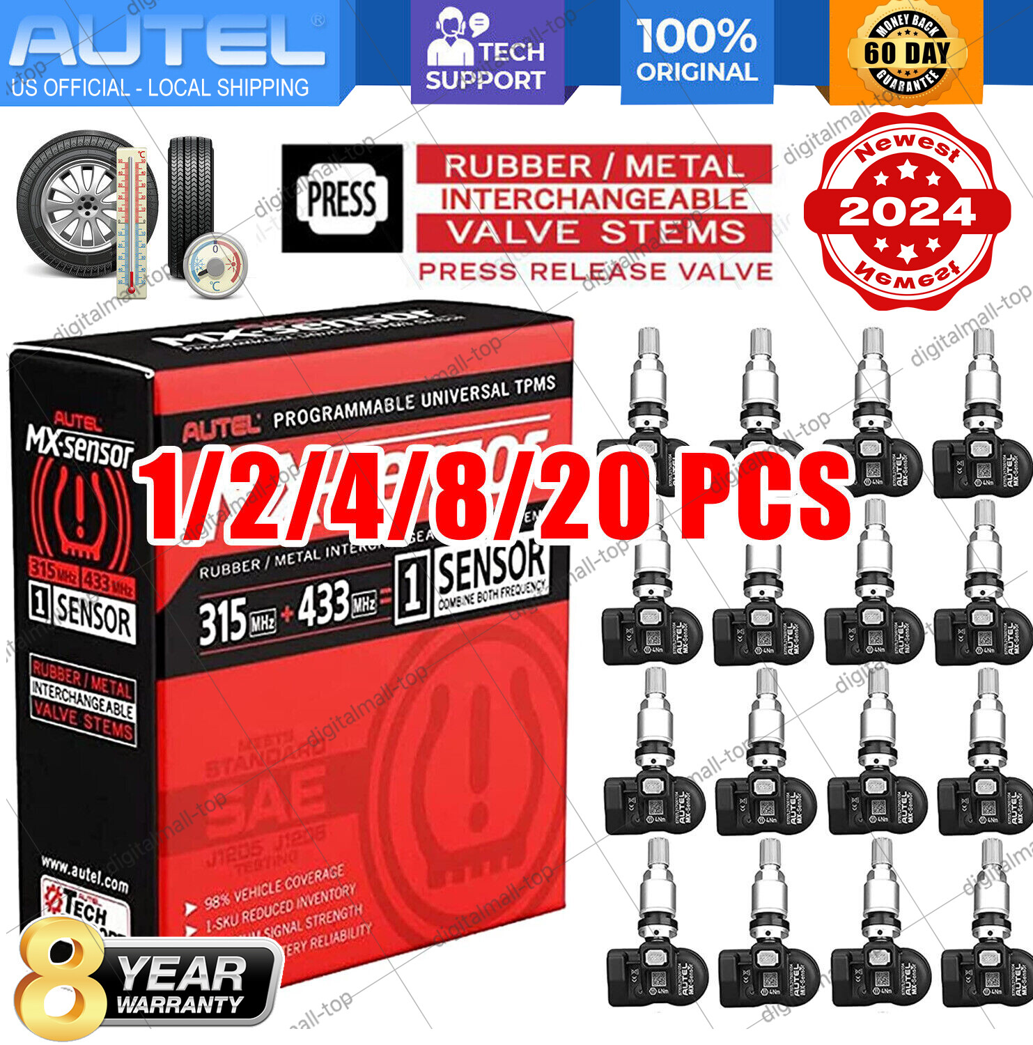 20PCS Autel TPMS MX-Sensor 315MHz & 433MHz 2 in 1 Auto Tire Pressure Sensor