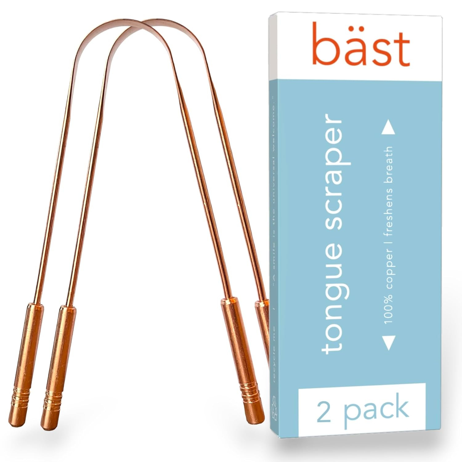 Tongue Scraper • 100% Copper (2 Pack) Premium Tongue Cleaner • Improve Oral Heal
