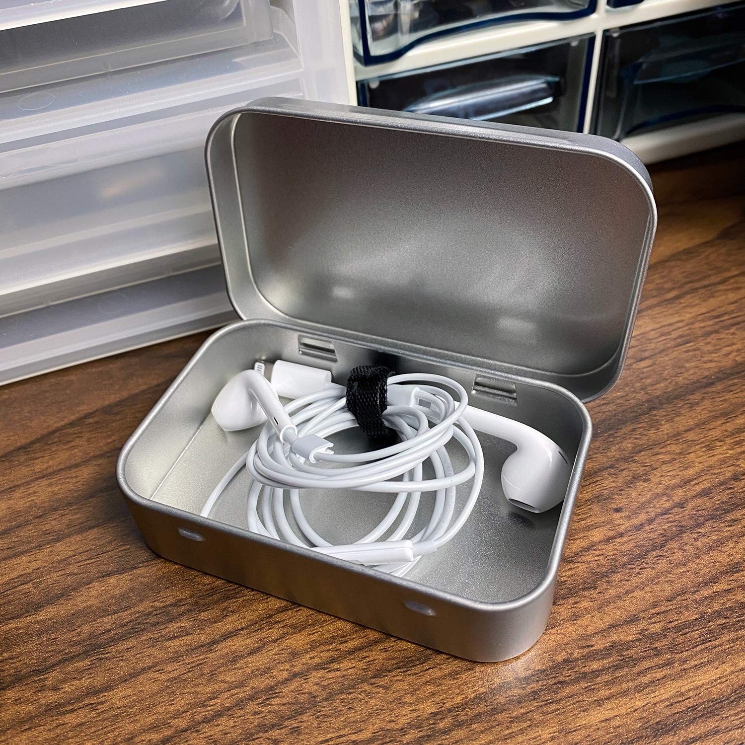Silver Metal Rectangular Empty Hinged Tin Box 3.75x2.45x0.8 Inch 10 PCS