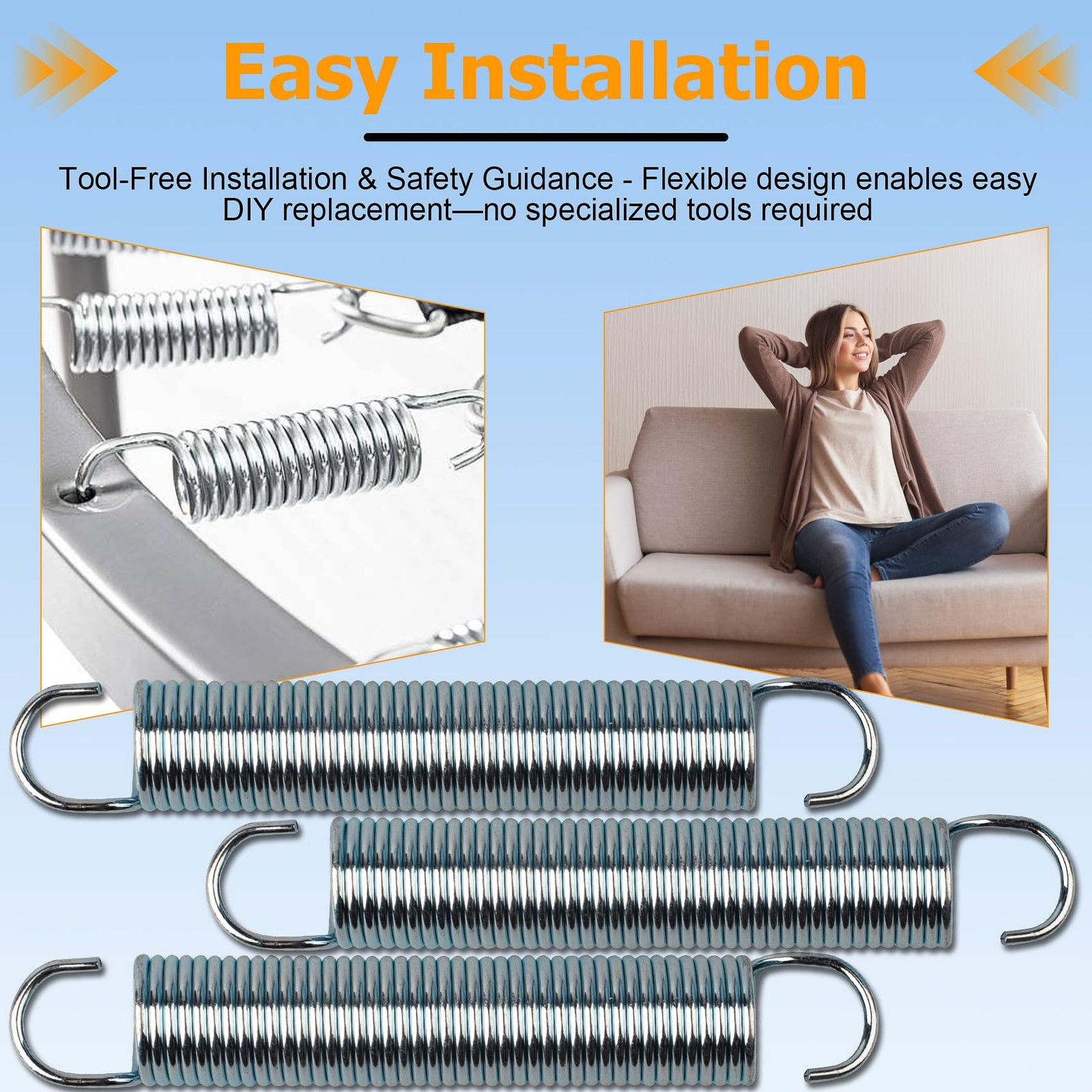 3 Pack 4-3/4 Inch Recliner Sofa Chair Replacement Springs Mechanism Silver